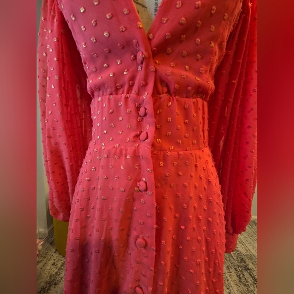 KIMBERLY GOLDSON CORAL GOLD, LESLI JACQUARD MAXI DRESS, LONG SLEEVES, SIZE S. - Picture 8 of 16